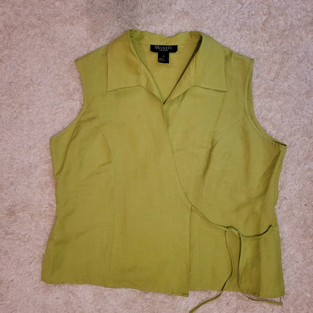 Vintage Montee' Collection lime green wrap top size 16 - Picture 4 of 10